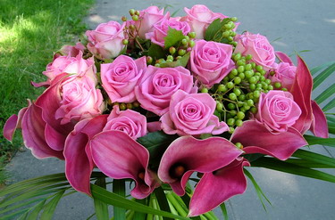 flower delivery Budapest - pink bouquet roses and calas (40 stems)